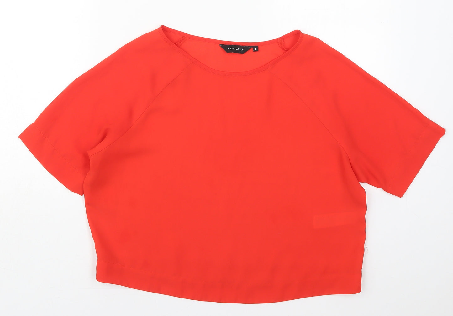 New Look Womens Red  Polyester Cropped T-Shirt Size 8 Round Neck