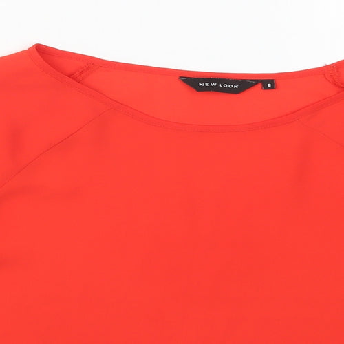 New Look Womens Red  Polyester Cropped T-Shirt Size 8 Round Neck