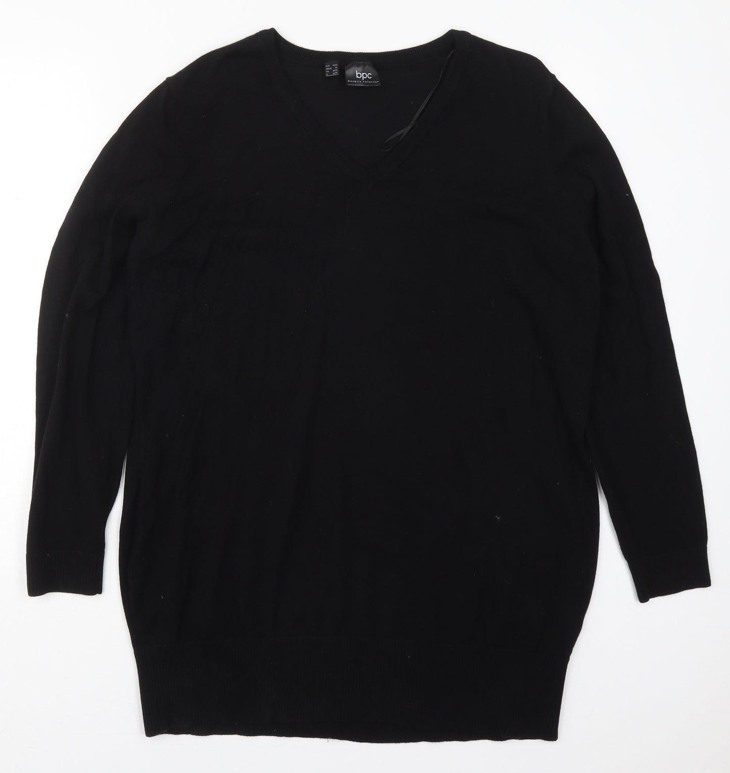 bonprix Womens Black V-Neck  Cotton Pullover Jumper Size XL