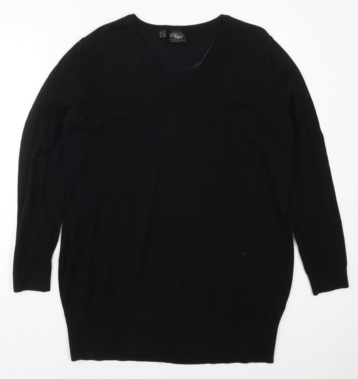 bonprix Womens Black V-Neck  Cotton Pullover Jumper Size XL