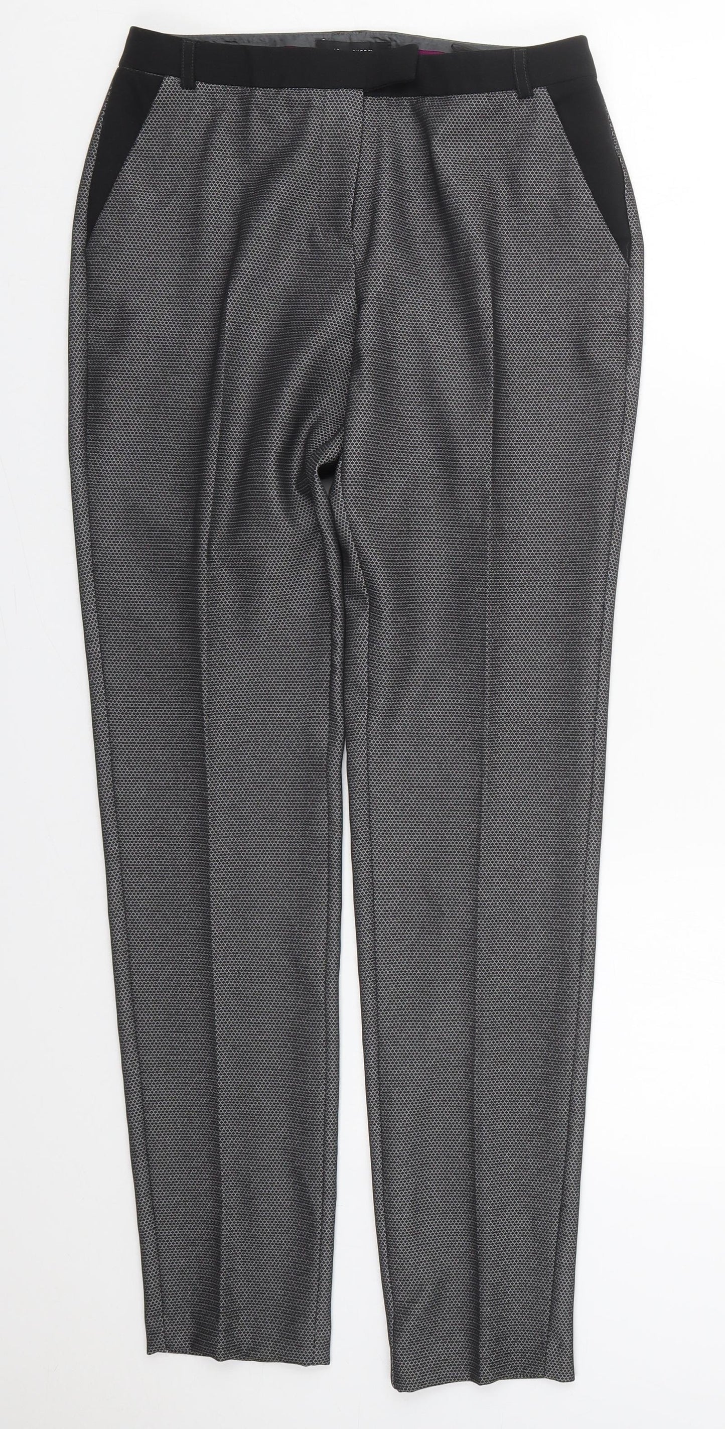 Atmosphere Womens Grey Geometric Polyester Trousers  Size 6 L30 in Regular Hook & Eye