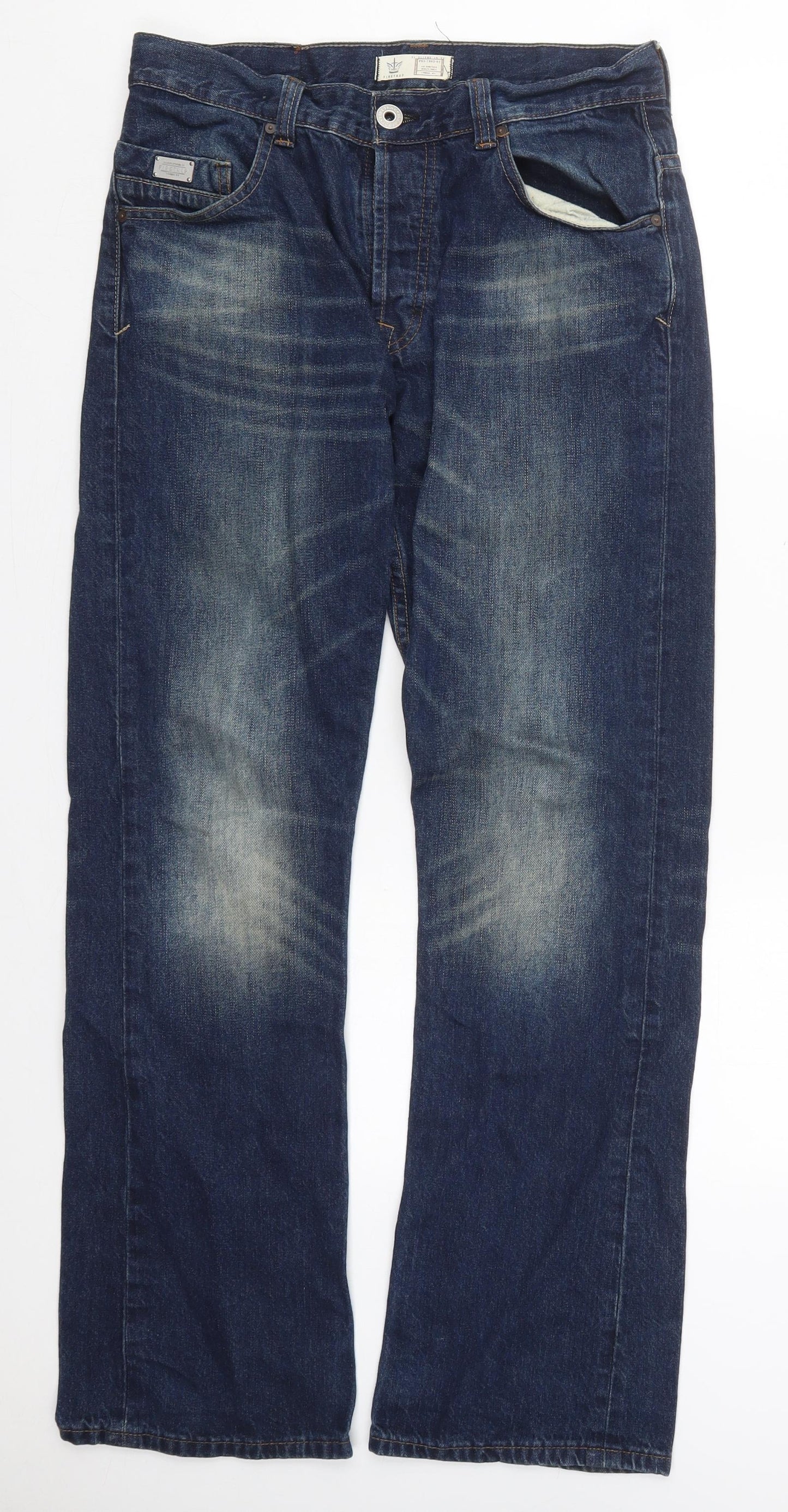 Firetrap Mens Blue  Cotton Straight Jeans Size 31 L31 in Regular Button