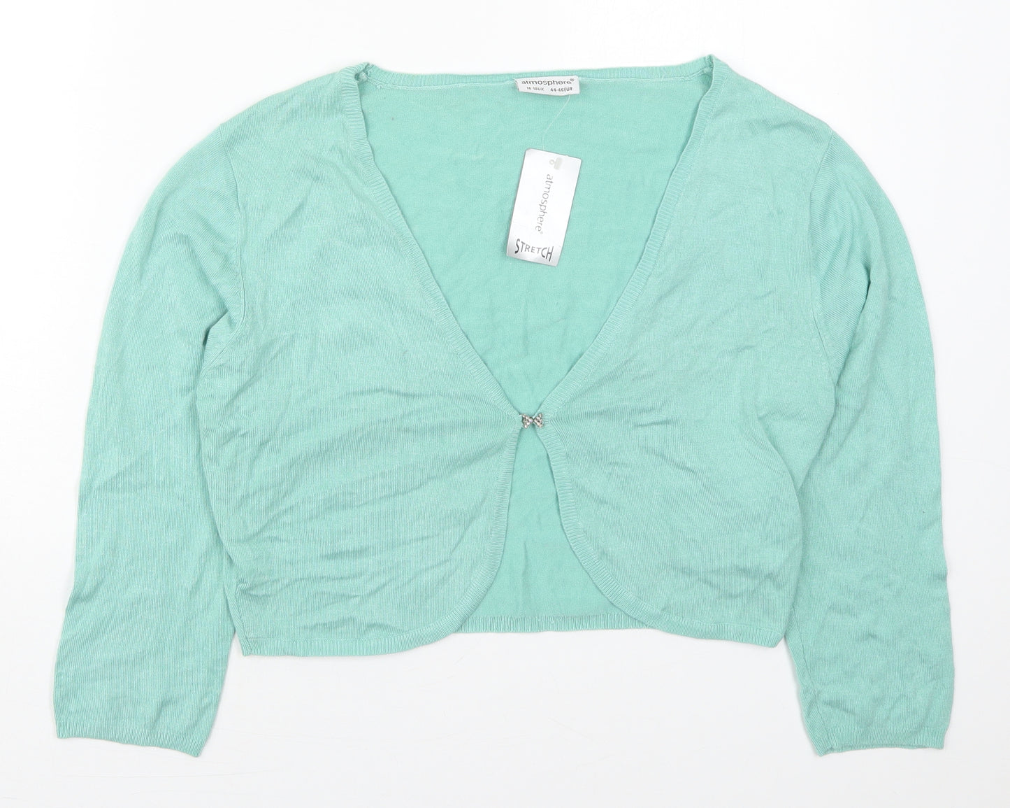 Atmosphere Womens Green V-Neck  Viscose Cardigan Jumper Size 16