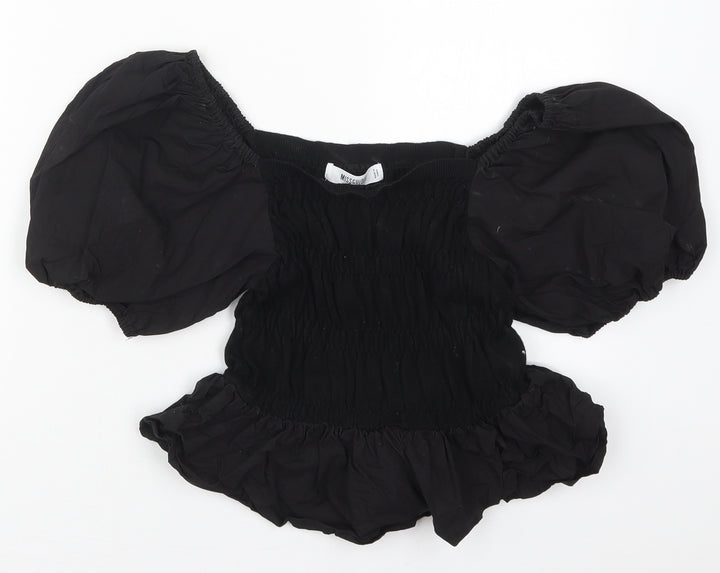 Missguided Womens Black Viscose Basic Blouse Size 10 Round Neck