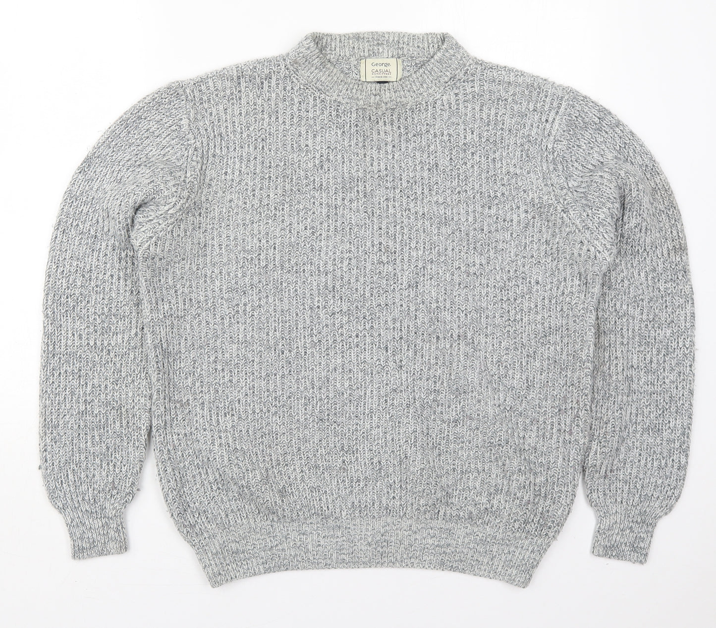 George Mens Grey Round Neck  Acrylic Pullover Jumper Size M