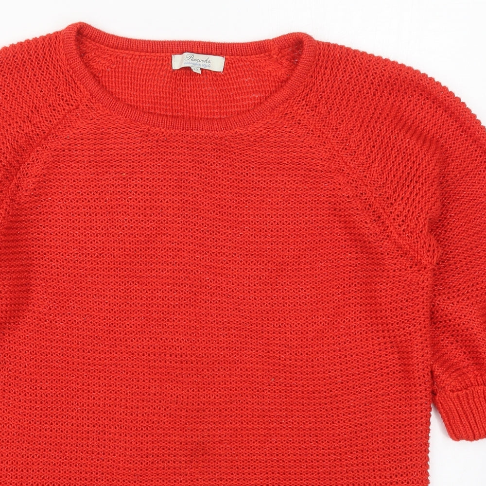 Peacocks Womens Red Round Neck  Polyester Pullover Jumper Size 12