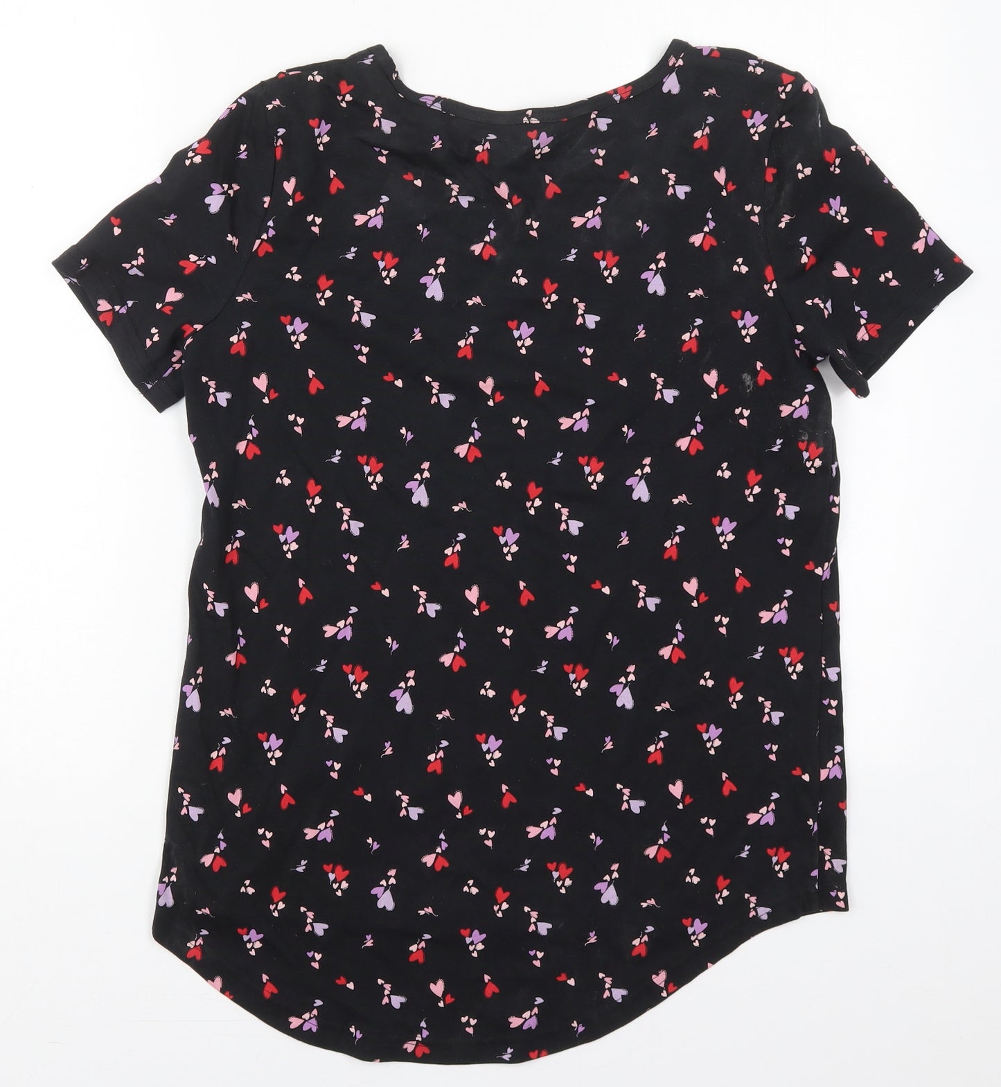 Nutmeg Womens Black Geometric Cotton Basic T-Shirt Size 12 Round Neck - Love Hearts