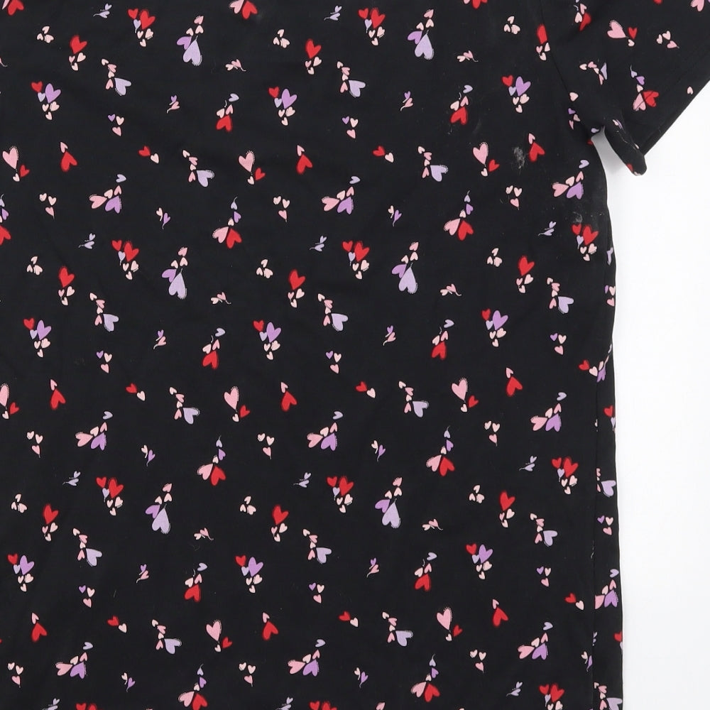 Nutmeg Womens Black Geometric Cotton Basic T-Shirt Size 12 Round Neck - Love Hearts