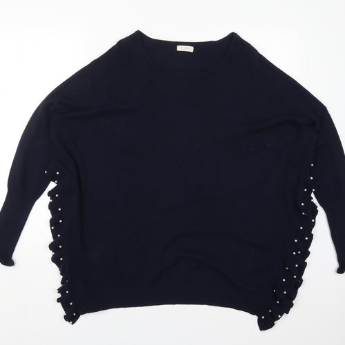 Kilky Womens Blue Round Neck  Viscose Pullover Jumper One Size