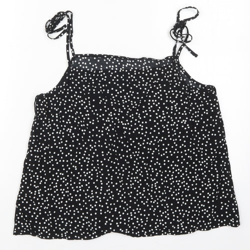 Preworn Womens Black Polka Dot Viscose Basic Tank Size 14 Square Neck