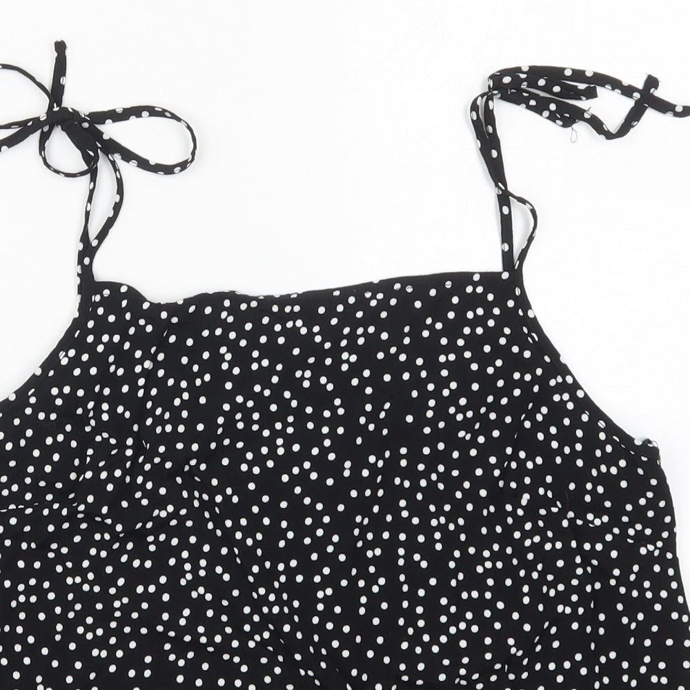 Preworn Womens Black Polka Dot Viscose Basic Tank Size 14 Square Neck