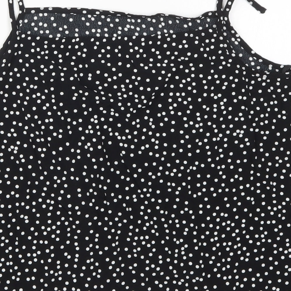 Preworn Womens Black Polka Dot Viscose Basic Tank Size 14 Square Neck