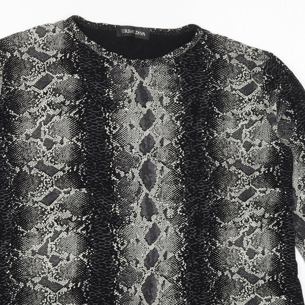 Urban Diva Womens Grey Animal Print Viscose Basic T-Shirt Size S Round Neck