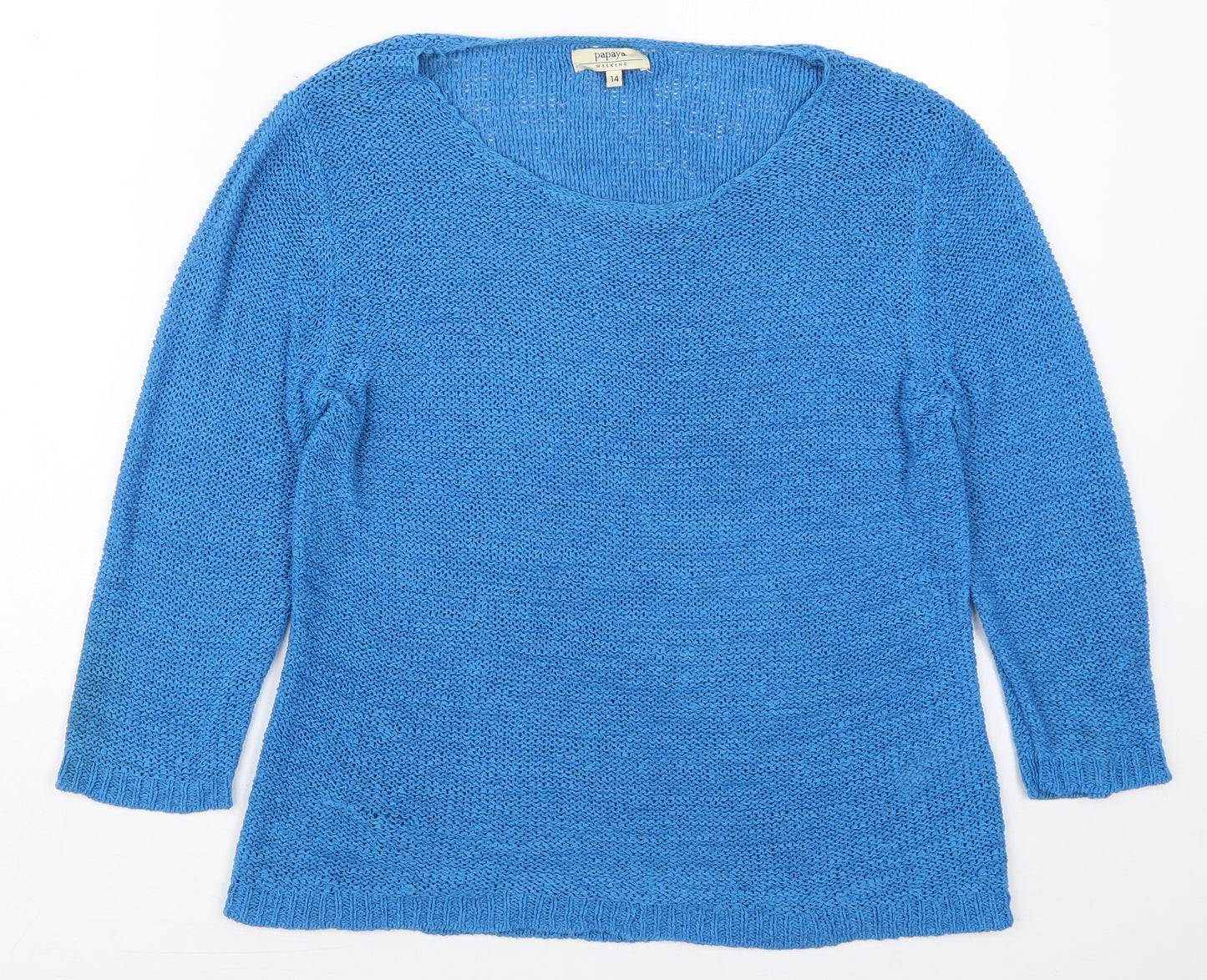 Papaya Womens Blue Round Neck  Acrylic Pullover Jumper Size 14
