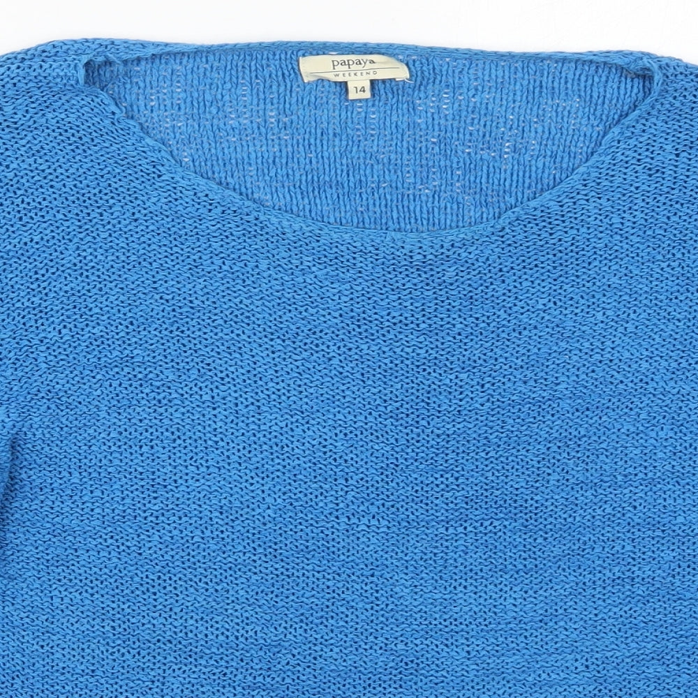 Papaya Womens Blue Round Neck  Acrylic Pullover Jumper Size 14