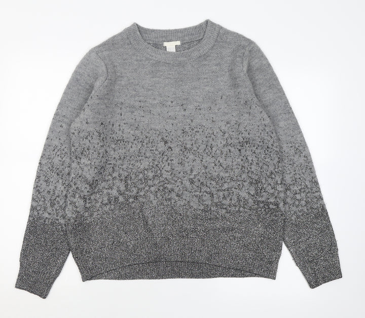 H&M Womens Grey Crew Neck  Acrylic Pullover Jumper Size M