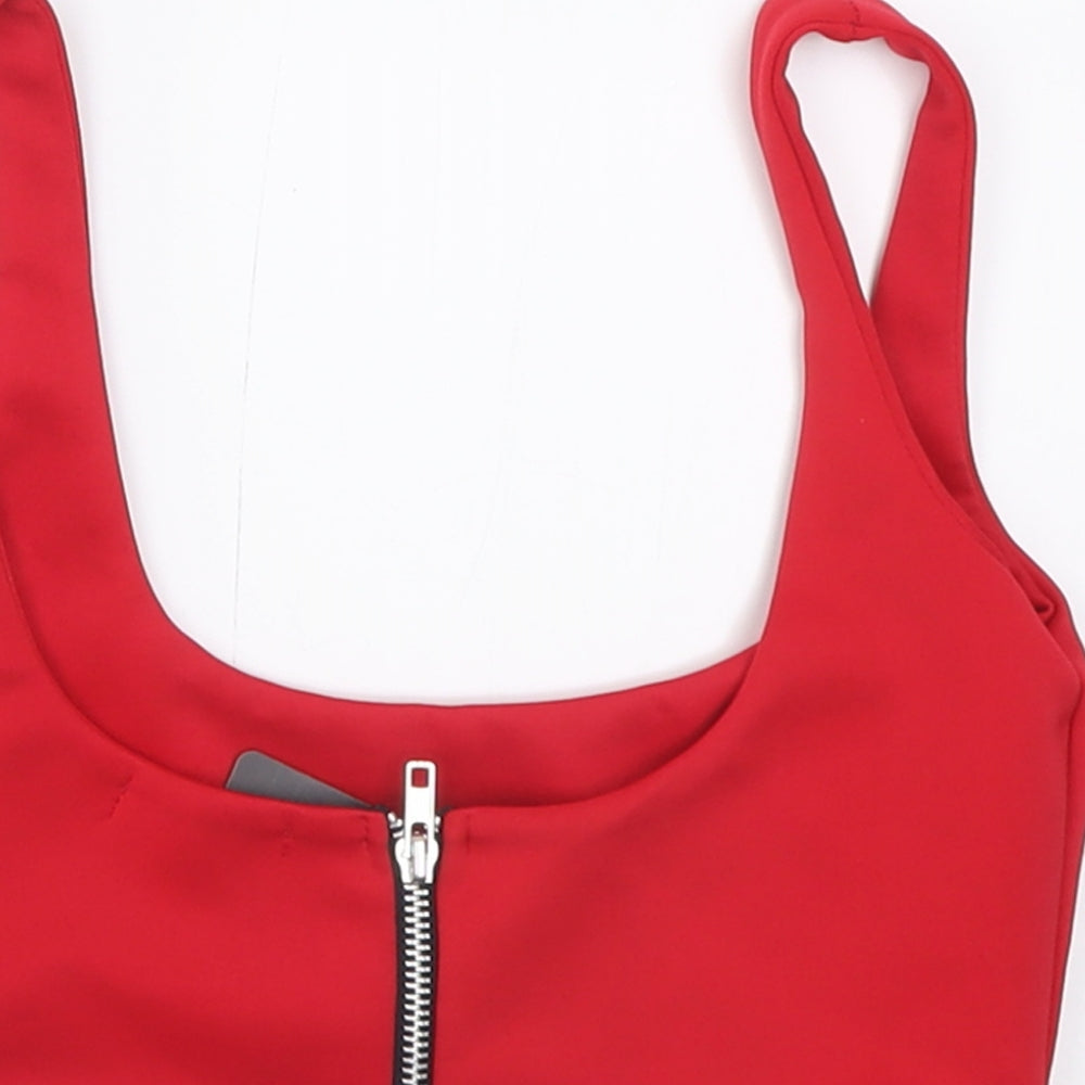 PRETTYLITTLETHING Womens Red  Polyester Cropped Tank Size 6 Square Neck