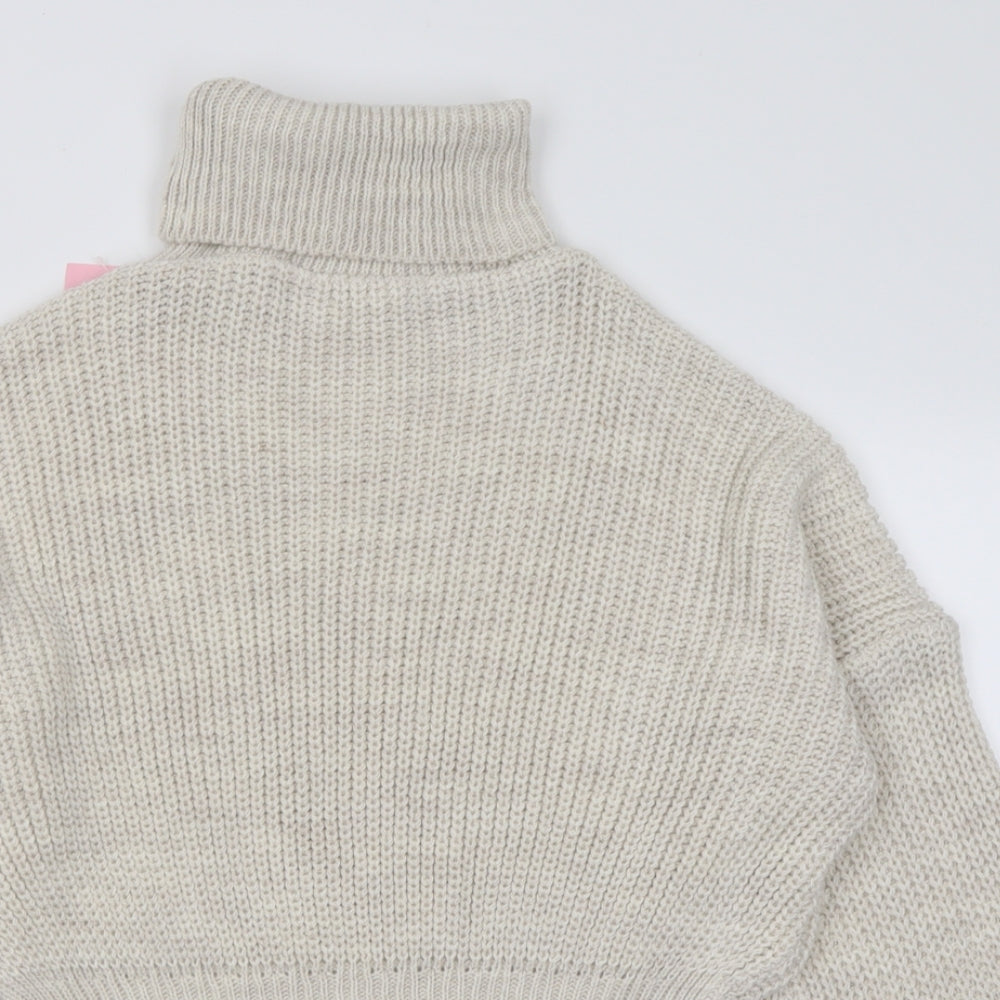 Missyempire Womens Beige Roll Neck  Acrylic Pullover Jumper Size L