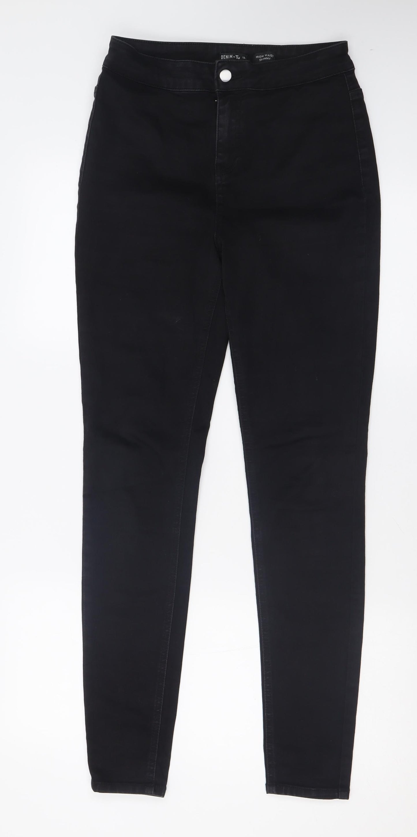 TU Womens Black  Cotton Skinny Jeans Size 12 L31 in Regular Button