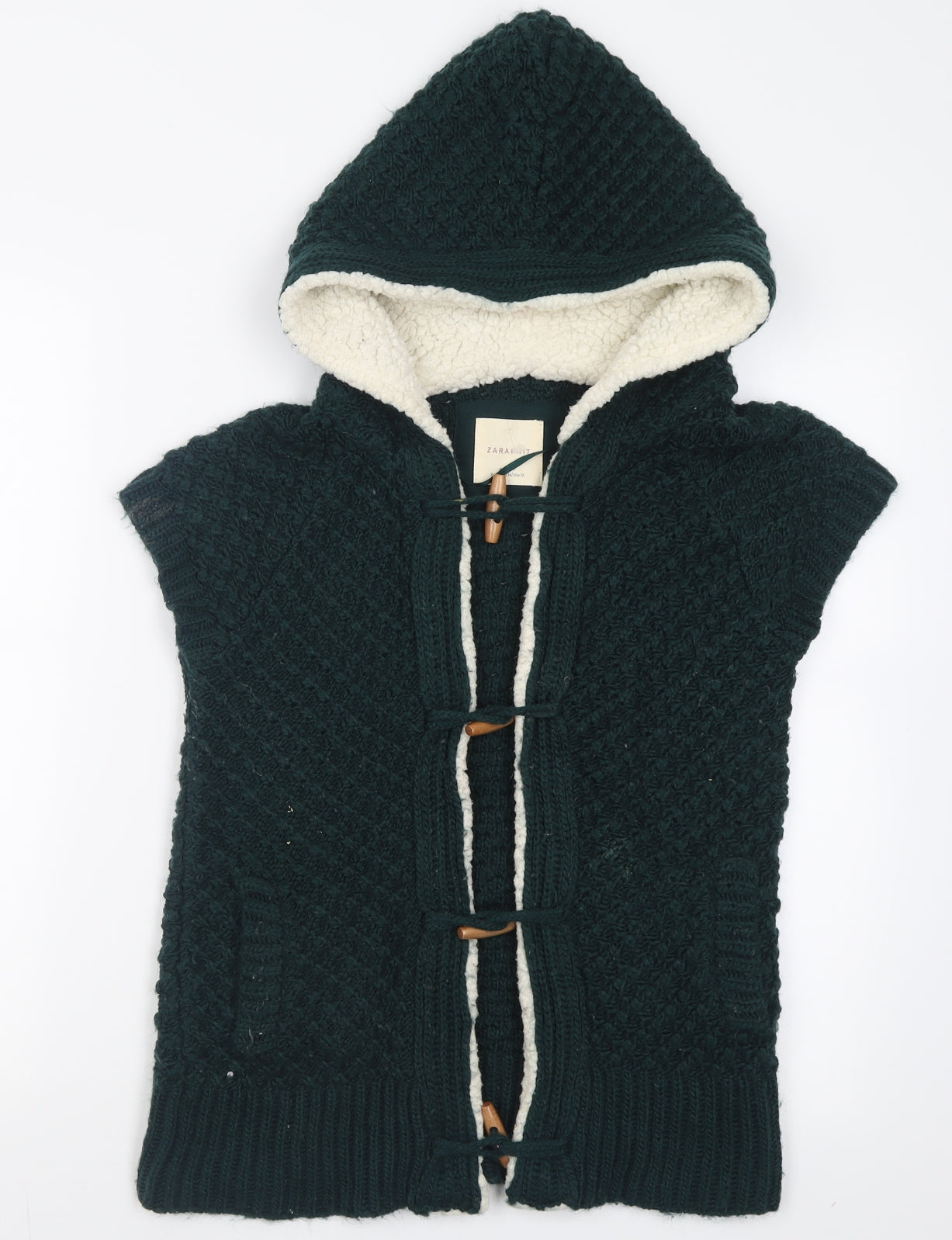 Zara Womens Green V-Neck  Acrylic Cardigan Jumper Size M