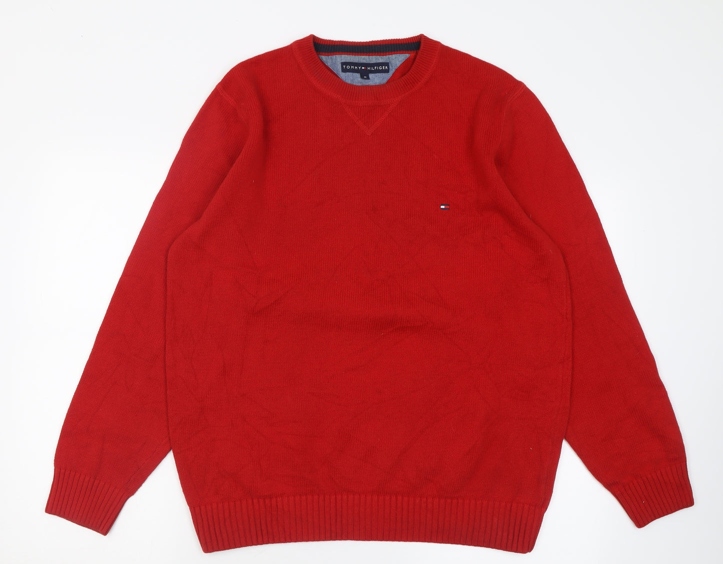 Tommy Hilfiger Mens Red Crew Neck  Cotton Pullover Jumper Size M