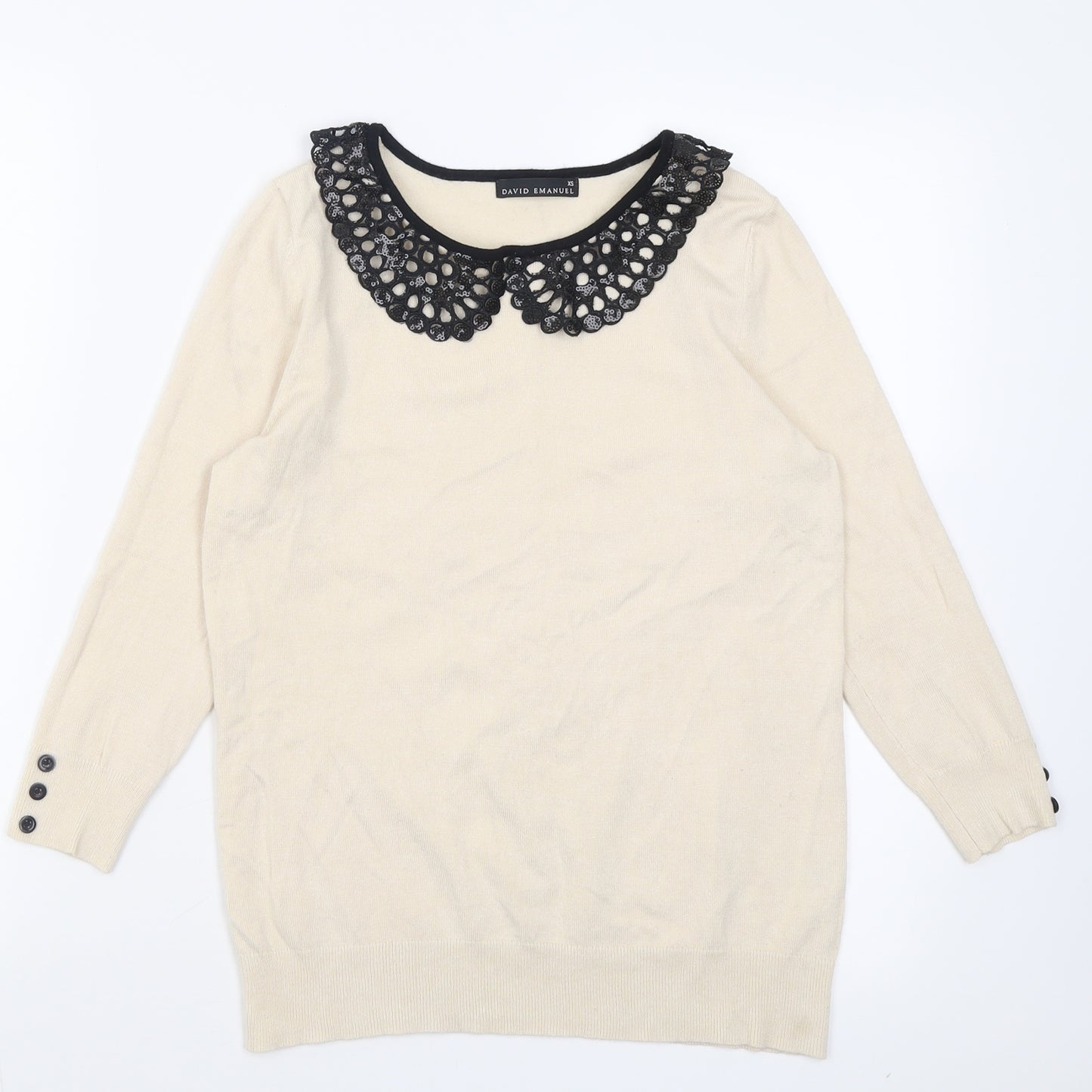 David Emanuel Womens Beige Collared  Viscose Pullover Jumper Size XS