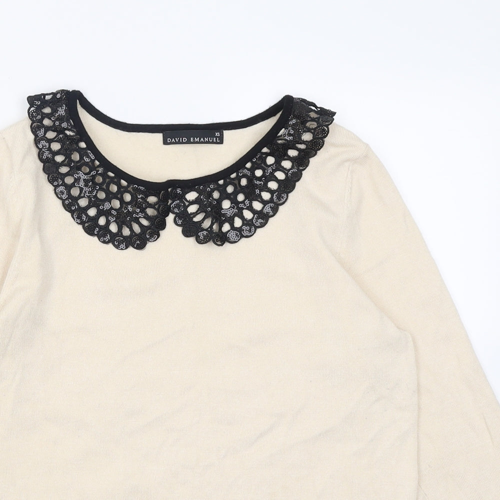 David Emanuel Womens Beige Collared  Viscose Pullover Jumper Size XS