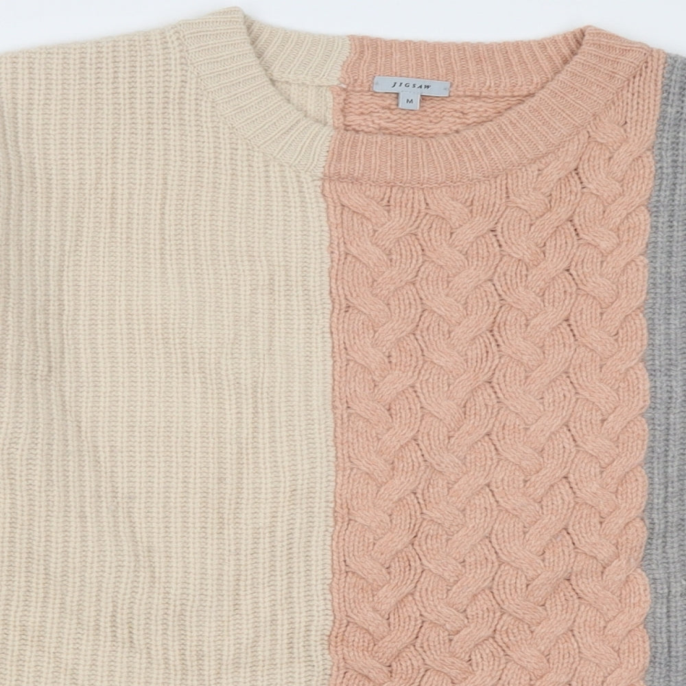 Jigsaw Womens Beige Crew Neck Striped Acrylic Pullover Jumper Size M