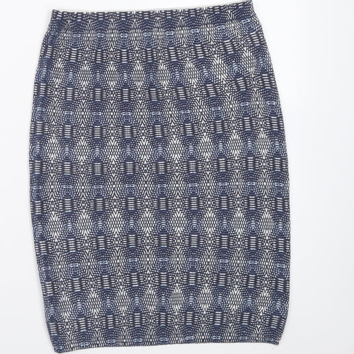 NEXT Womens Blue Geometric Cotton A-Line Skirt Size 8