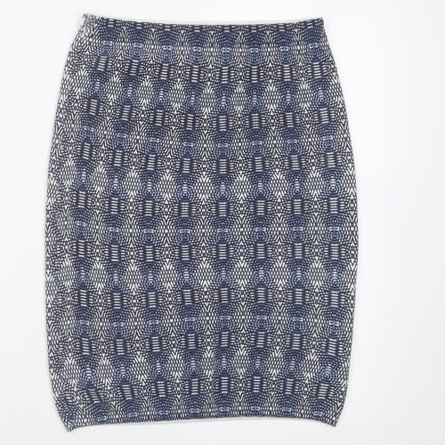 NEXT Womens Blue Geometric Cotton A-Line Skirt Size 8