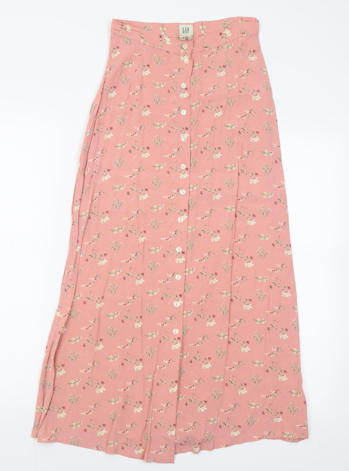 Gap Womens Pink Floral Viscose A-Line Skirt Size 24   Button