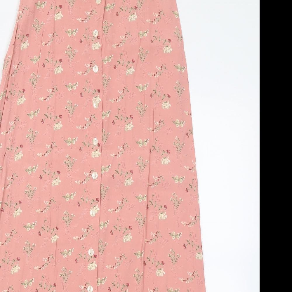 Gap Womens Pink Floral Viscose A-Line Skirt Size 24   Button