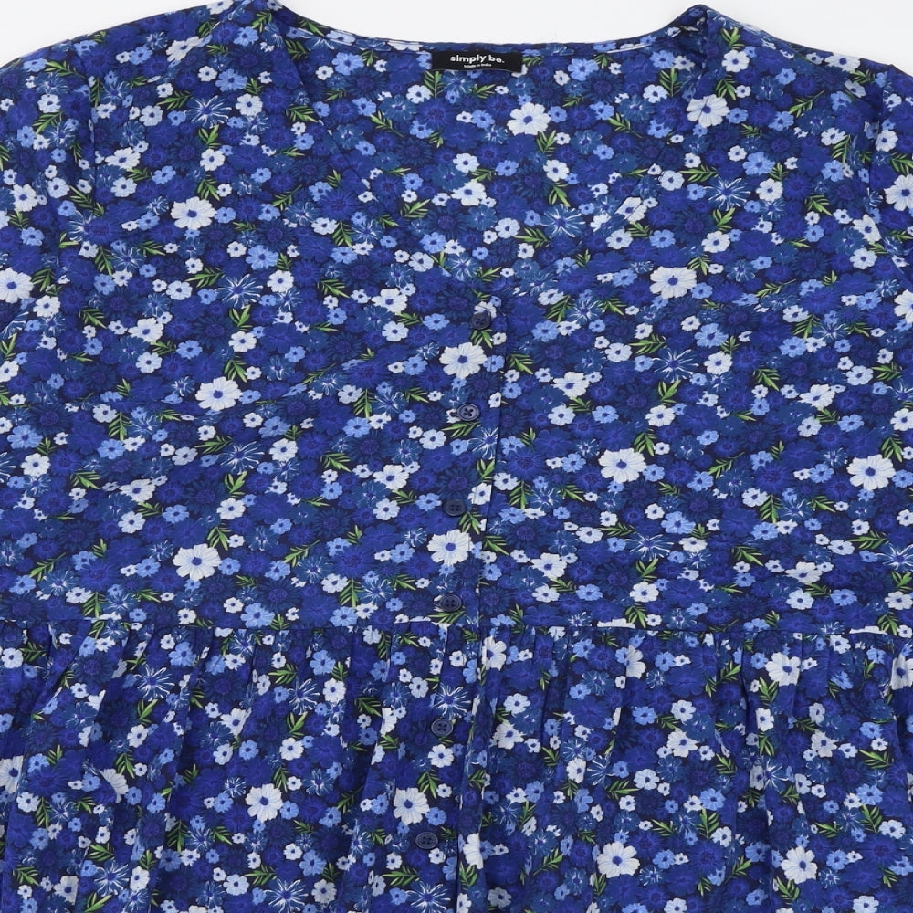 Simply Be Womens Blue Floral Polyester A-Line  Size 20  V-Neck Button