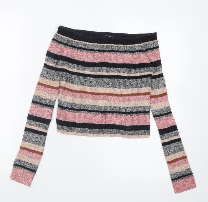 Atmosphere Womens Multicoloured V-Neck Striped Cotton Pullover Jumper Size 8   - Cropped