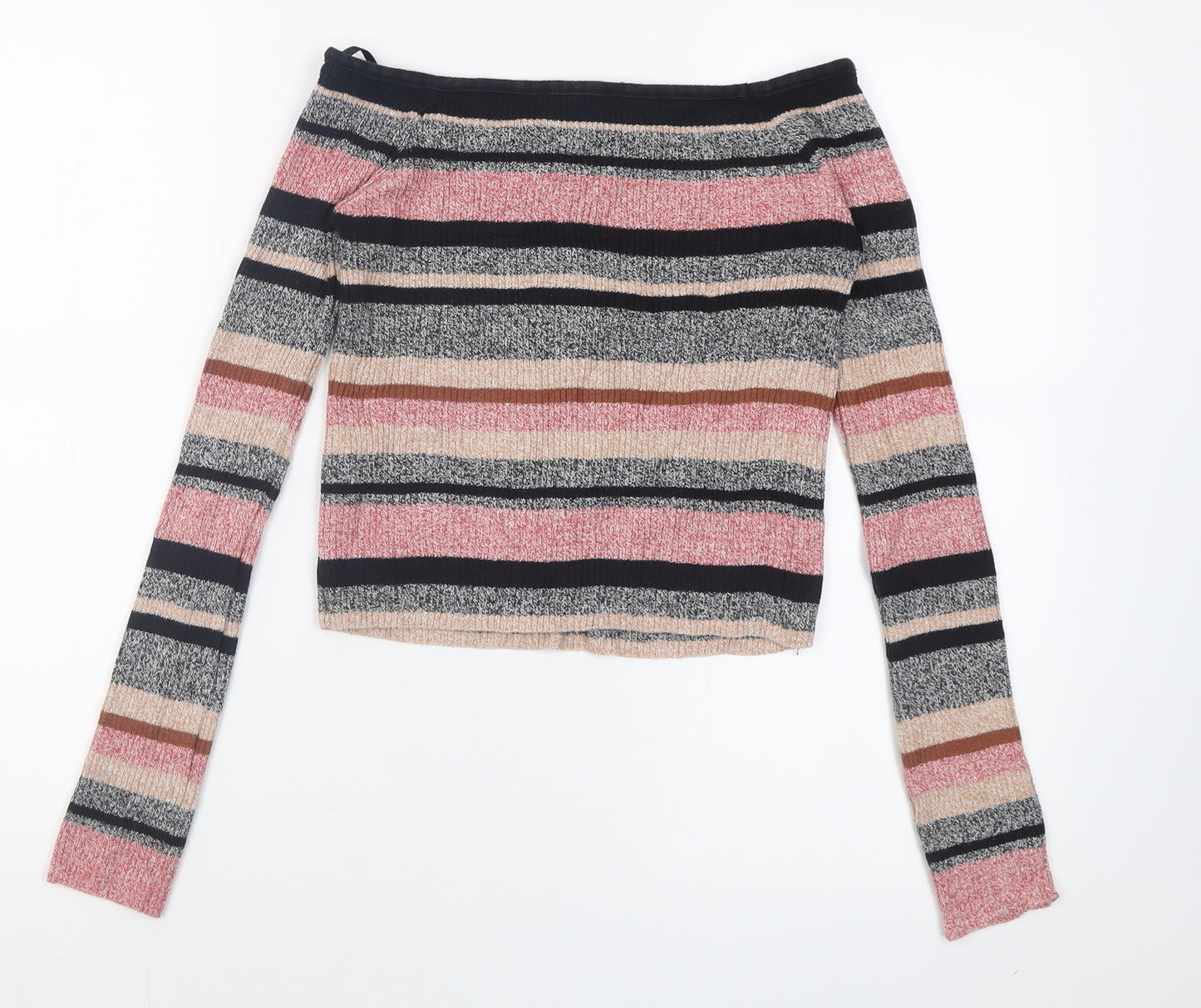 Atmosphere Womens Multicoloured V-Neck Striped Cotton Pullover Jumper Size 8   - Cropped