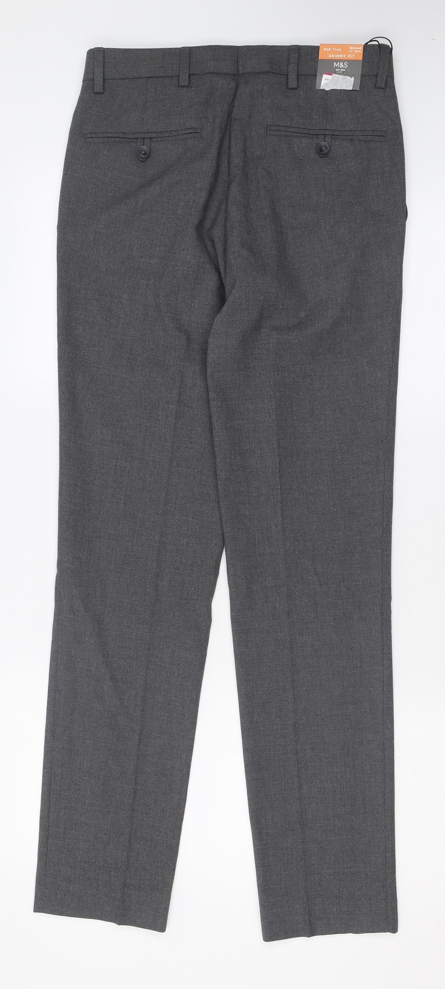Marks and Spencer Mens Grey  Polyacrylate Fibre Trousers  Size 28 L31 in Regular Button