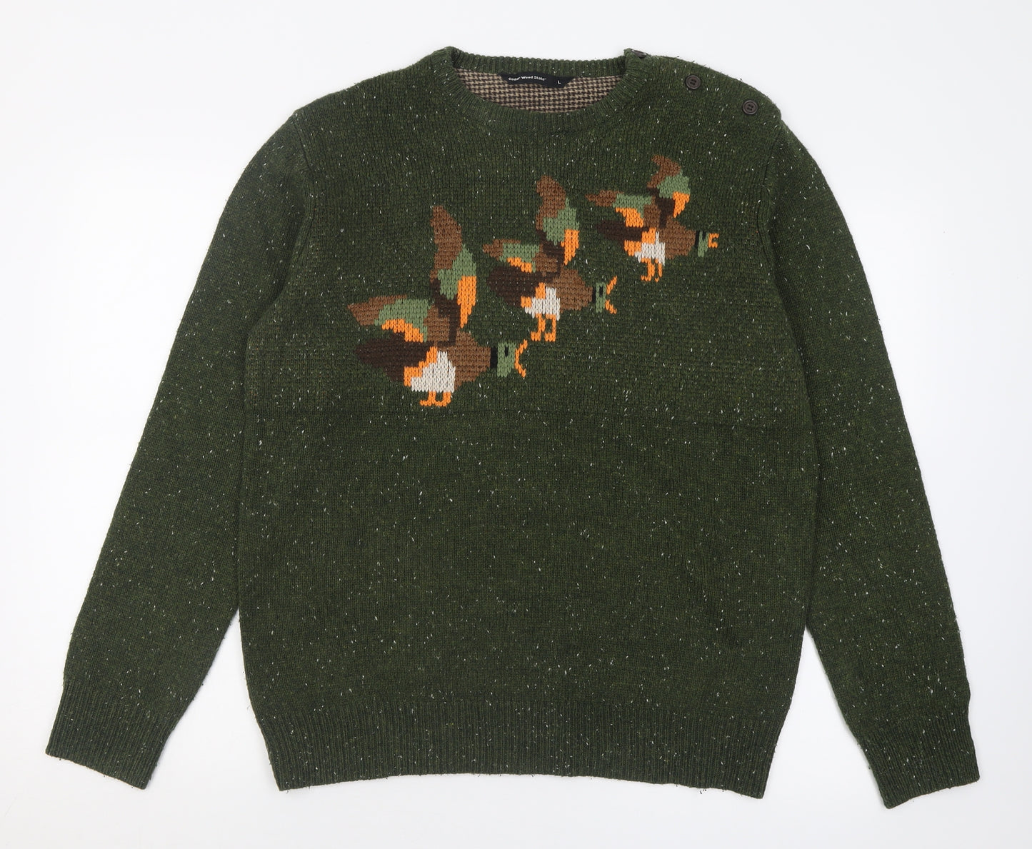 Cedar Wood State Mens Green Crew Neck  Acrylic Pullover Jumper Size L
