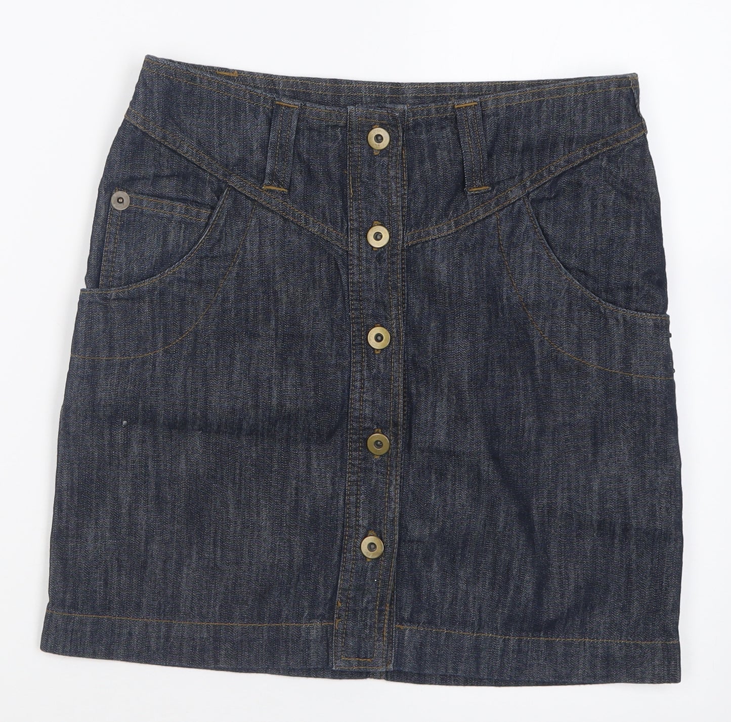 George Womens Blue  Cotton A-Line Skirt Size 8   Button
