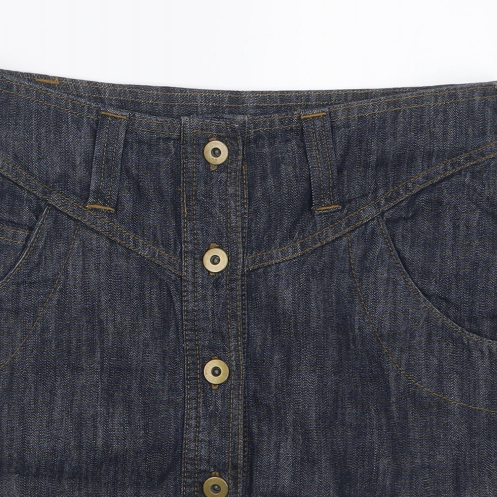 George Womens Blue  Cotton A-Line Skirt Size 8   Button