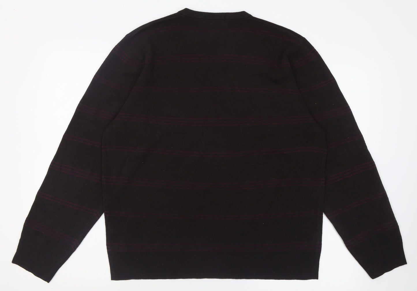 Blue Harbour Mens Brown V-Neck Striped Acrylic Pullover Jumper Size L