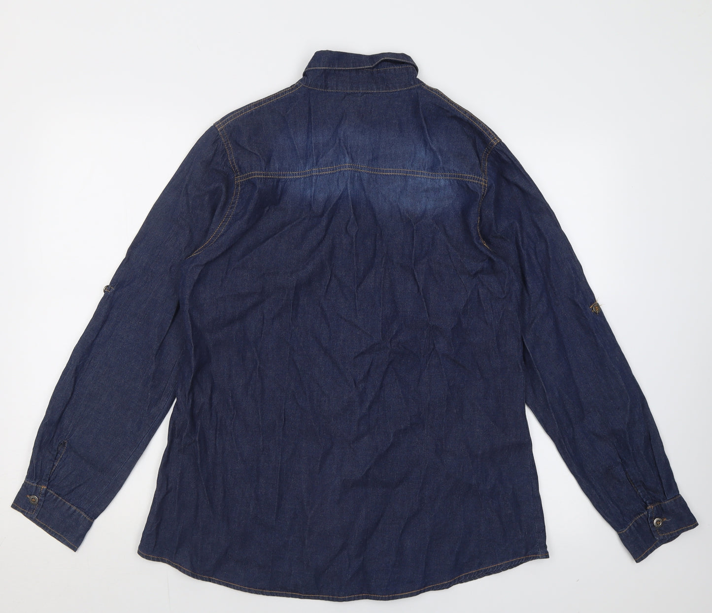 shinin Womens Blue Floral Cotton Basic Button-Up Size XL Collared