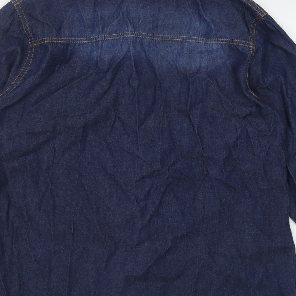 shinin Womens Blue Floral Cotton Basic Button-Up Size XL Collared