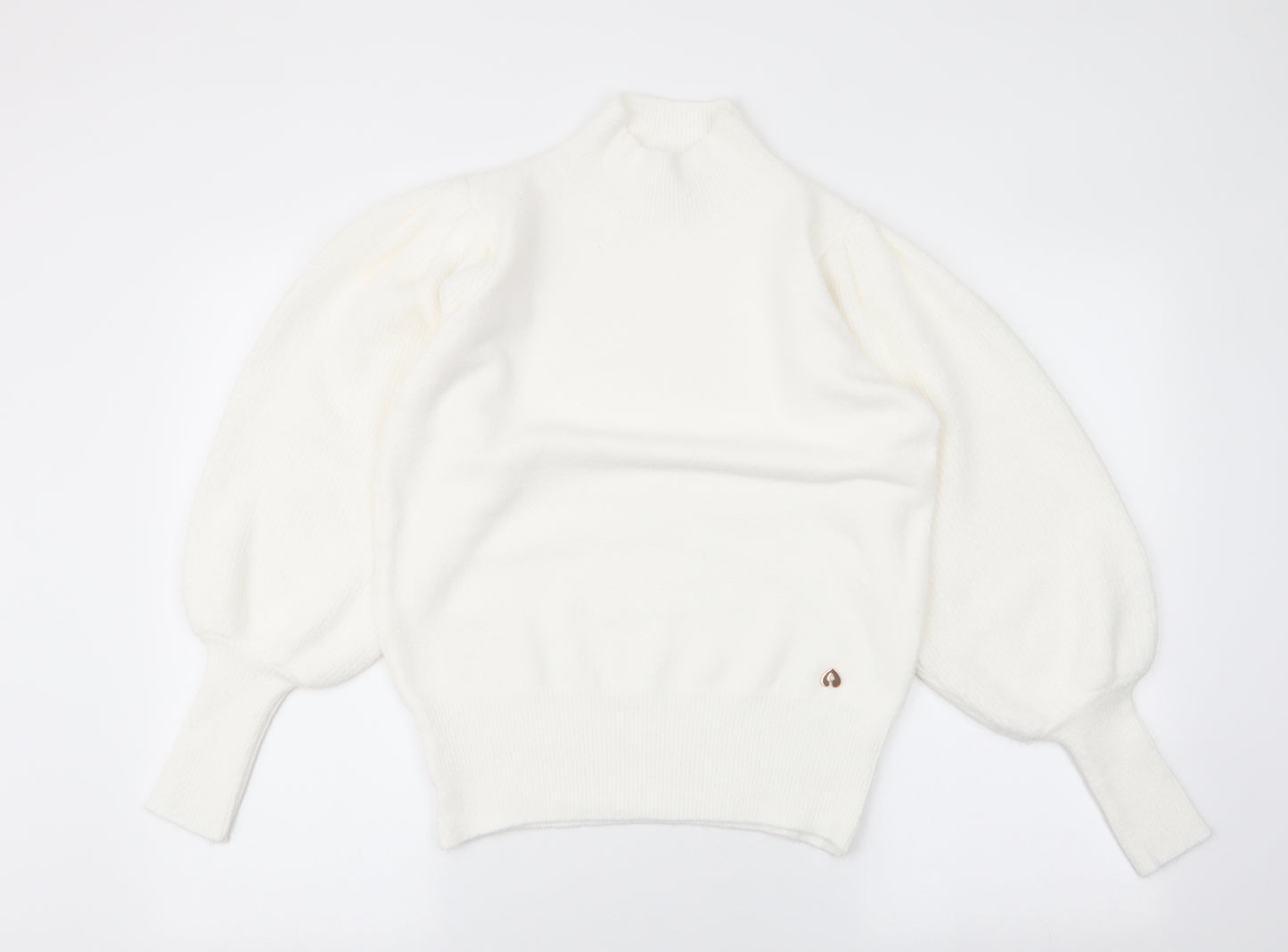 Bluoltre Womens White High Neck  Polyester Pullover Jumper Size S   - Balloon sleve