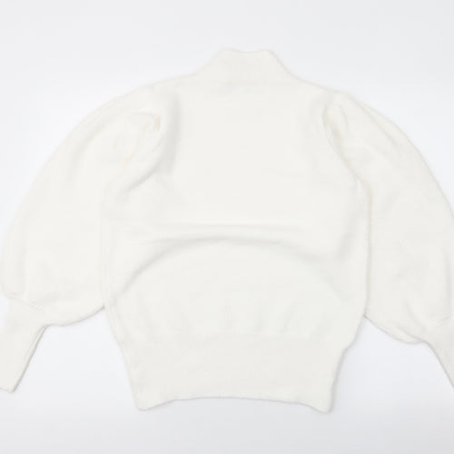 Bluoltre Womens White High Neck  Polyester Pullover Jumper Size S   - Balloon sleve