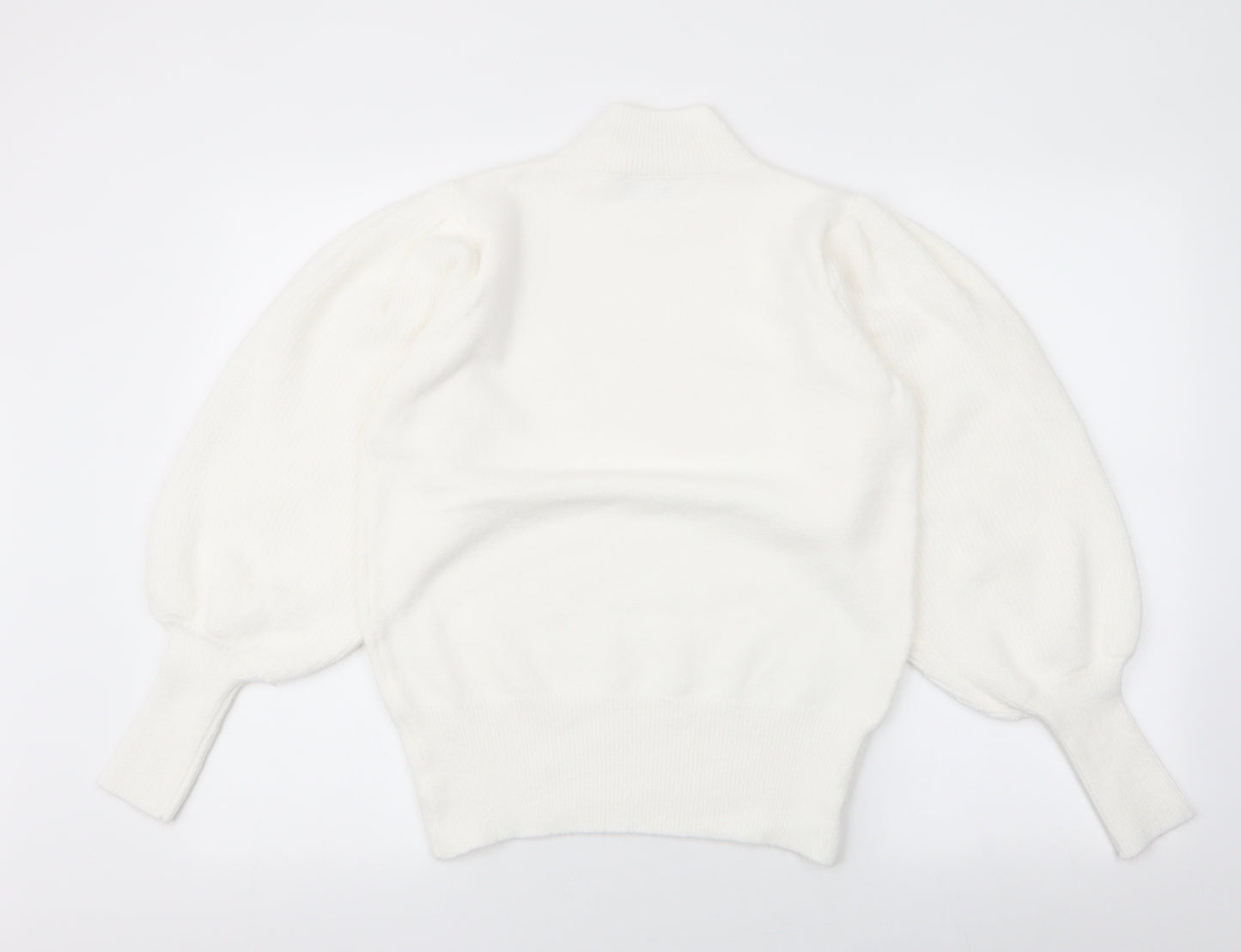 Bluoltre Womens White High Neck  Polyester Pullover Jumper Size S   - Balloon sleve
