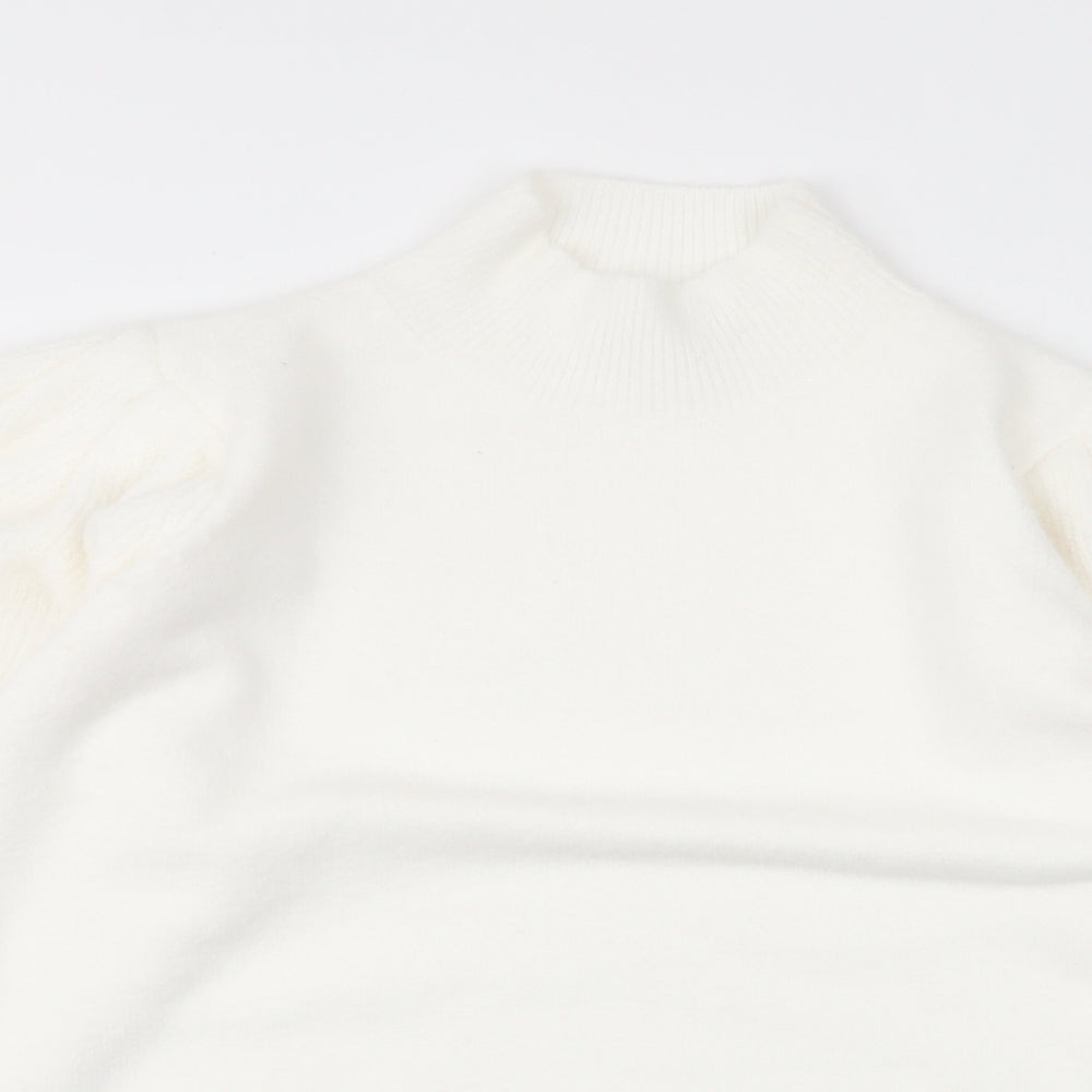 Bluoltre Womens White High Neck  Polyester Pullover Jumper Size S   - Balloon sleve