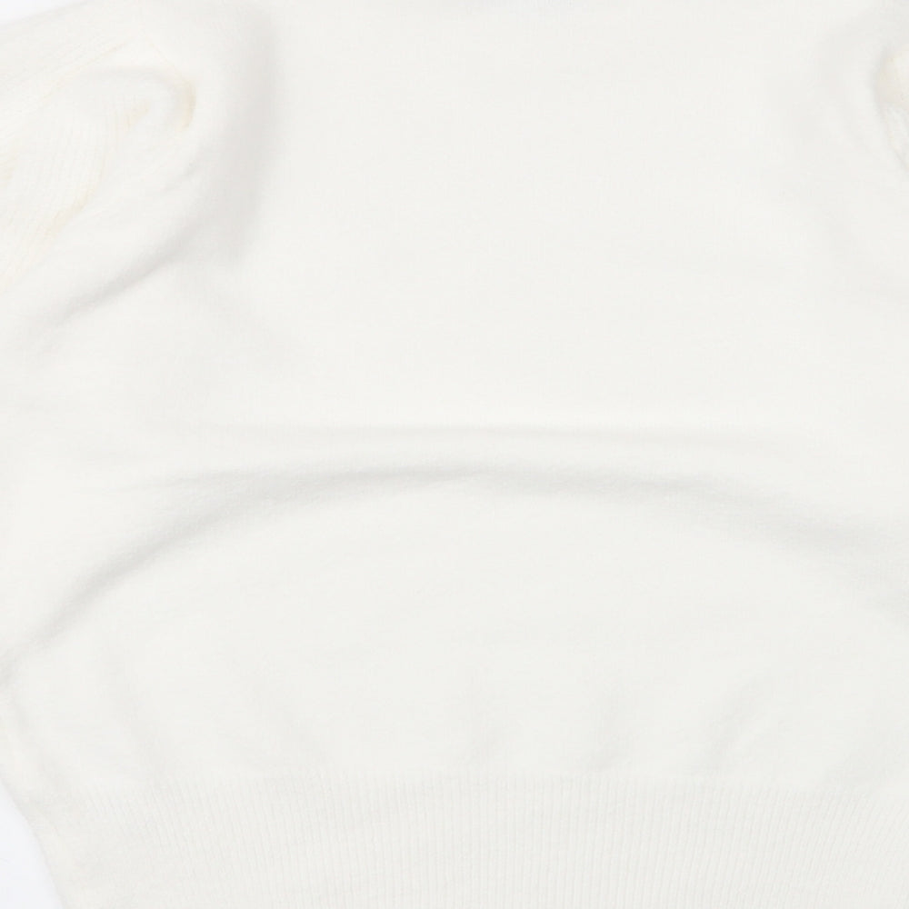 Bluoltre Womens White High Neck  Polyester Pullover Jumper Size S   - Balloon sleve