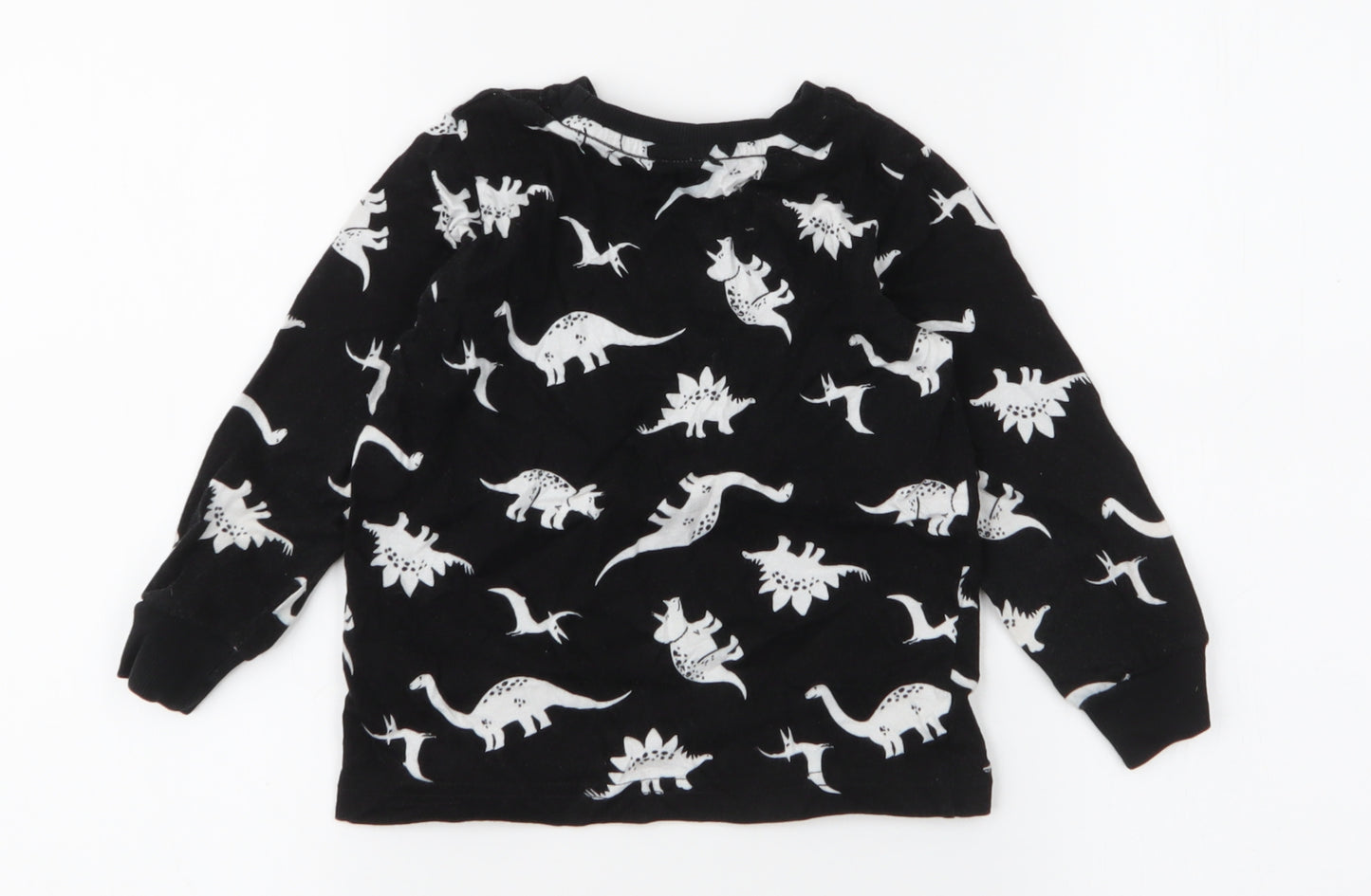 Matalan Boys Black  100% Cotton Jersey T-Shirt Size 3-4 Years Round Neck Pullover - Dinosaurs