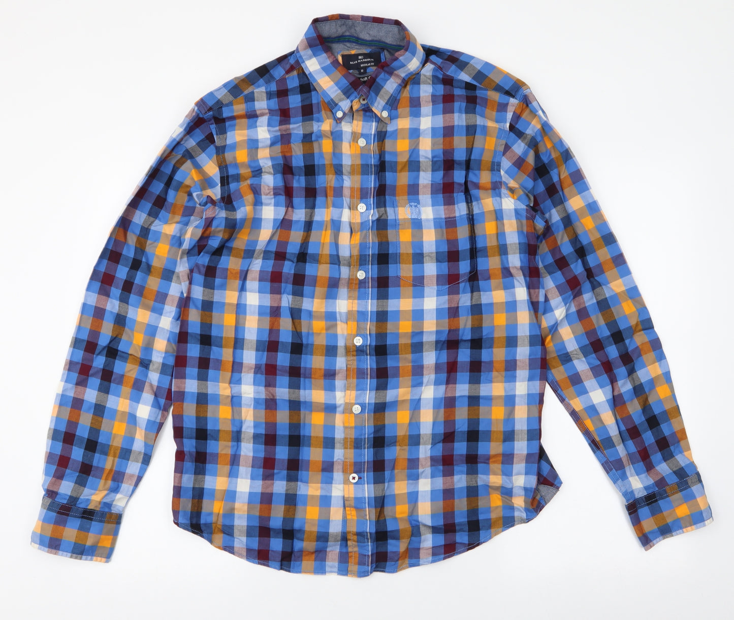 Blue Harbour  Mens Multicoloured Plaid Cotton  Button-Up Size M Collared Button