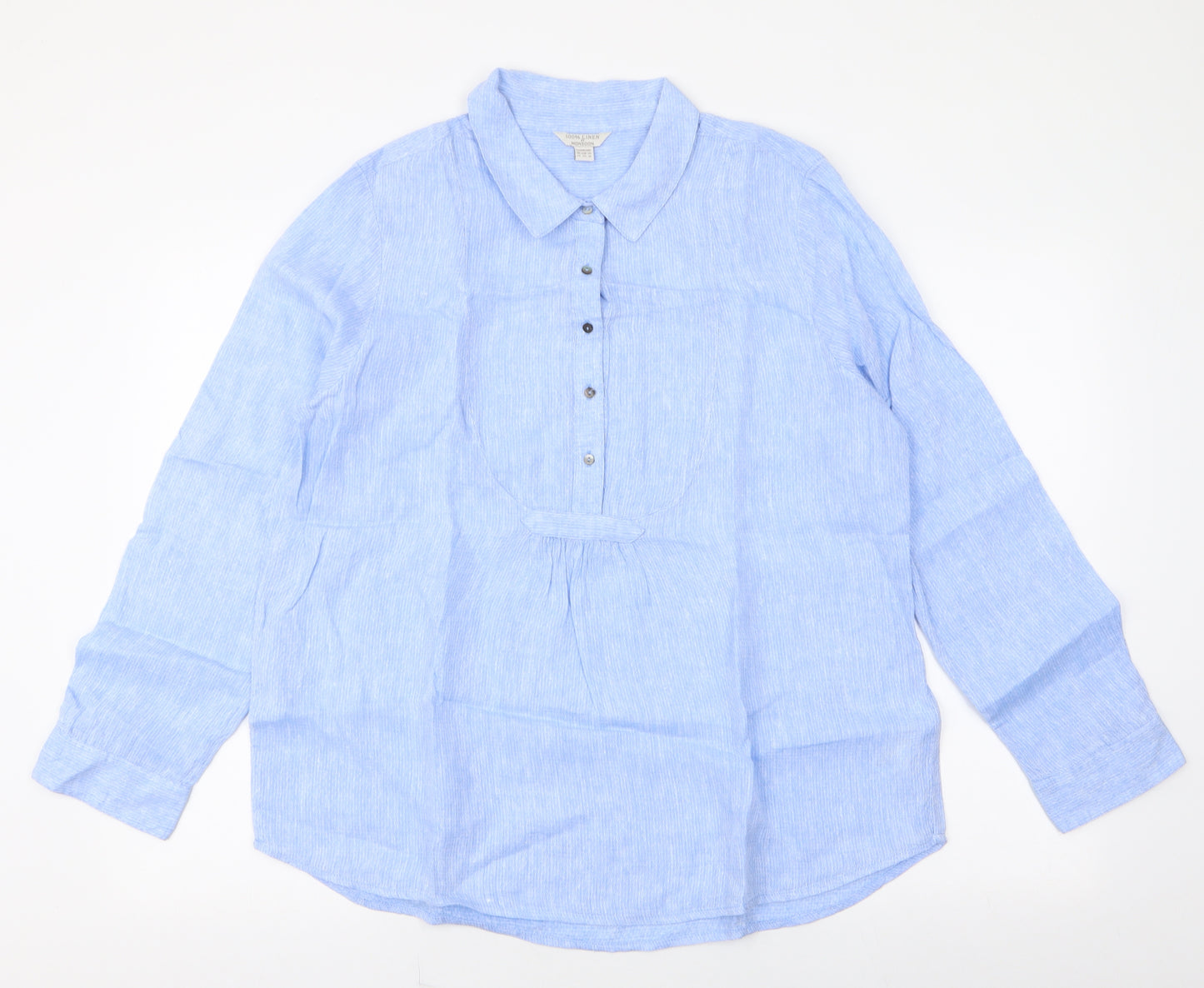 Monsoon Womens Blue  Linen Basic Blouse Size 14 Collared